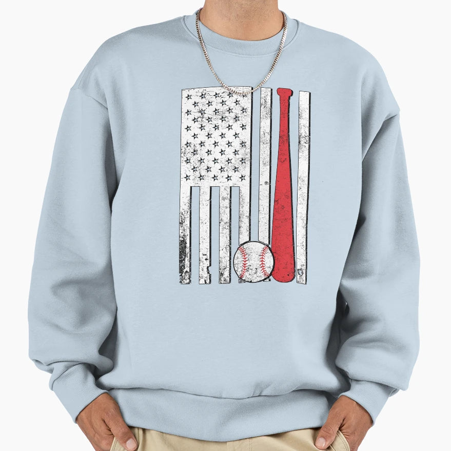 American Baseball Flag Sweatshirt - Fun Novelty Design for Adults - T-Shirt, Sweatshirt, Hoodie