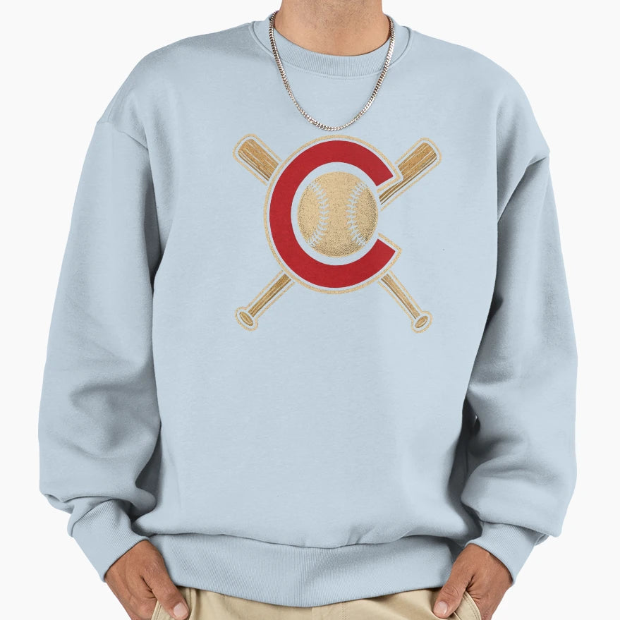 Old School Baseball Badge Bats Sports Sweatshirt - Graphic Print Men Women - T-Shirt, Sweatshirt, Hoodie