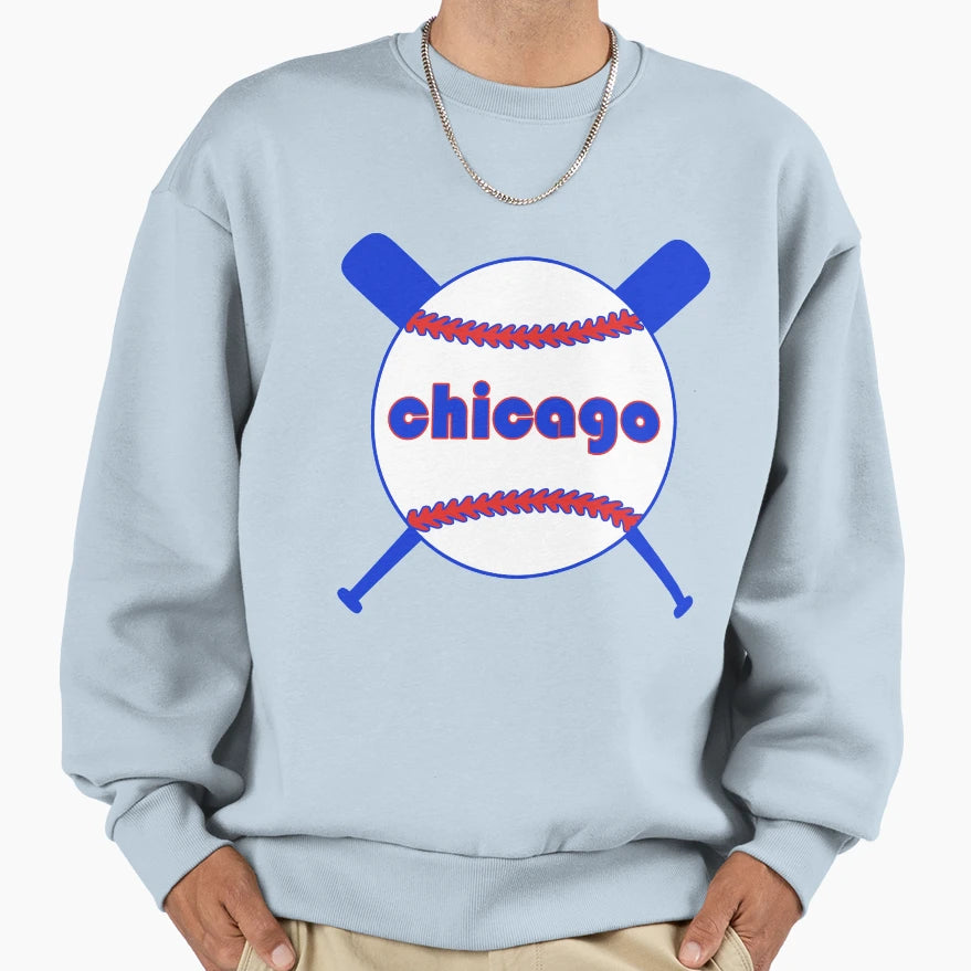 Chicago Throwback Baseball Crossed Sweatshirt - Graphic Print Men Women - T-Shirt, Sweatshirt, Hoodie