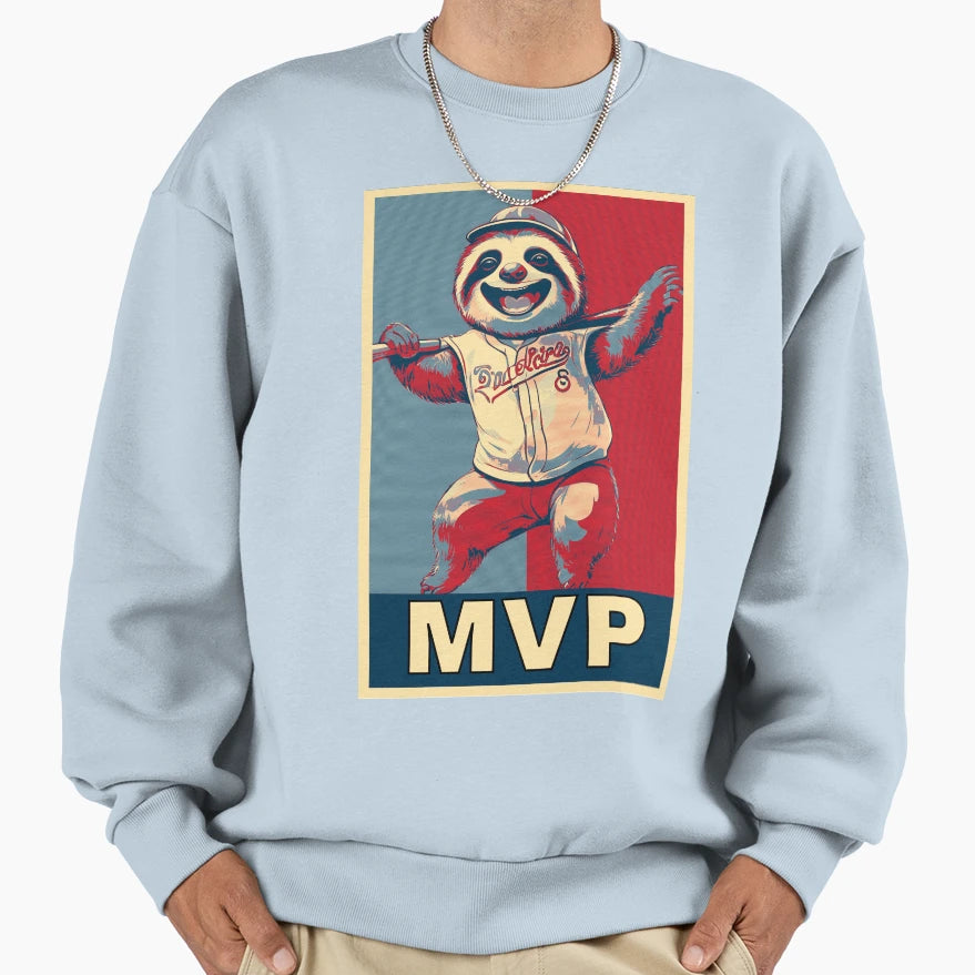 Funny Sloth Baseball Player Mvp Sweatshirt - Fun Novelty Design Men Women - T-Shirt, Sweatshirt, Hoodie