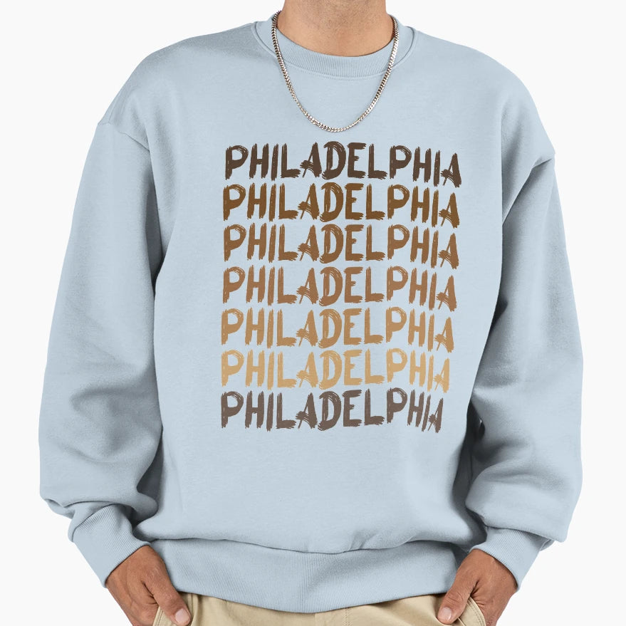 Philadelphia Repeated Words Philly T-Shirt - Aesthetic Graphic Men Women - T-Shirt, Sweatshirt, Hoodie