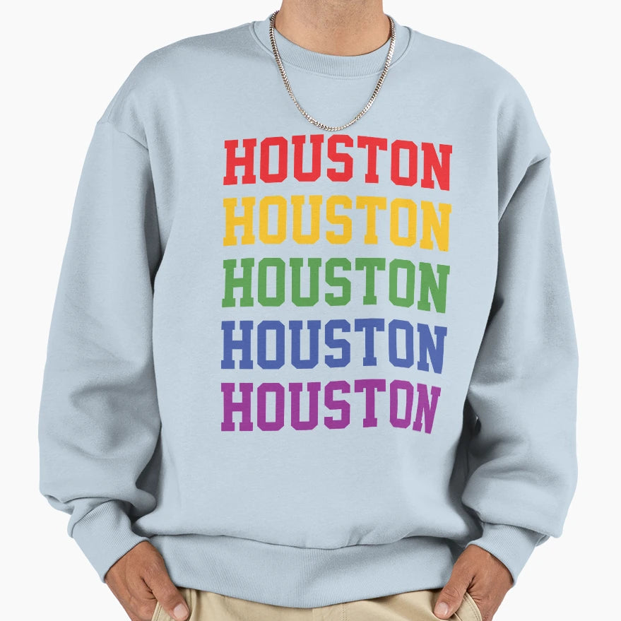 Rainbow Houston Texas City Sweatshirt - Graphic Print for Adults - T-Shirt, Sweatshirt, Hoodie