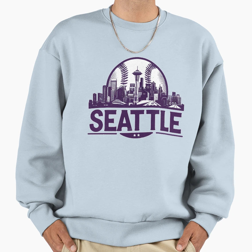 Purple Seattle Baseball Cityscape Sweatshirt - Graphic Print Unisex - T-Shirt, Sweatshirt, Hoodie