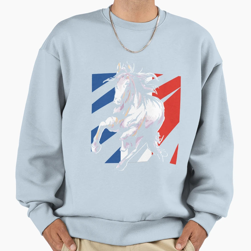 France Flag Horse Riding Sweatshirt - Novelty Apparel for Adults - T-Shirt, Sweatshirt, Hoodie