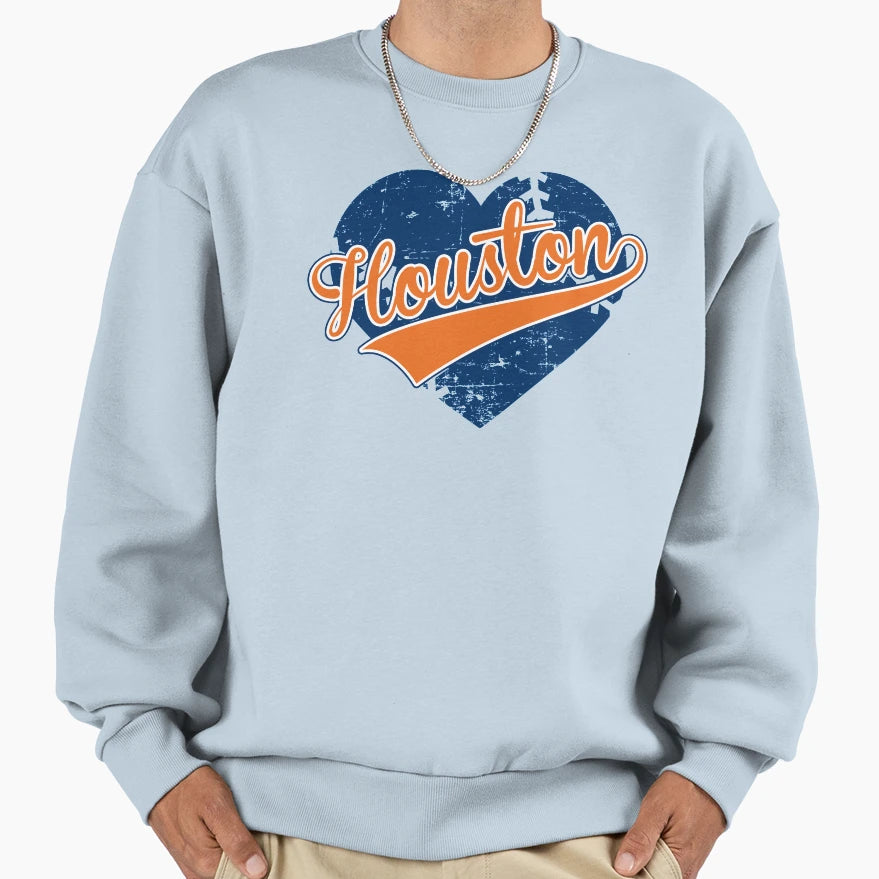I Love Houston Texas Baseball Heart Love Sweatshirt - Trendy Graphic Unisex - T-Shirt, Sweatshirt, Hoodie
