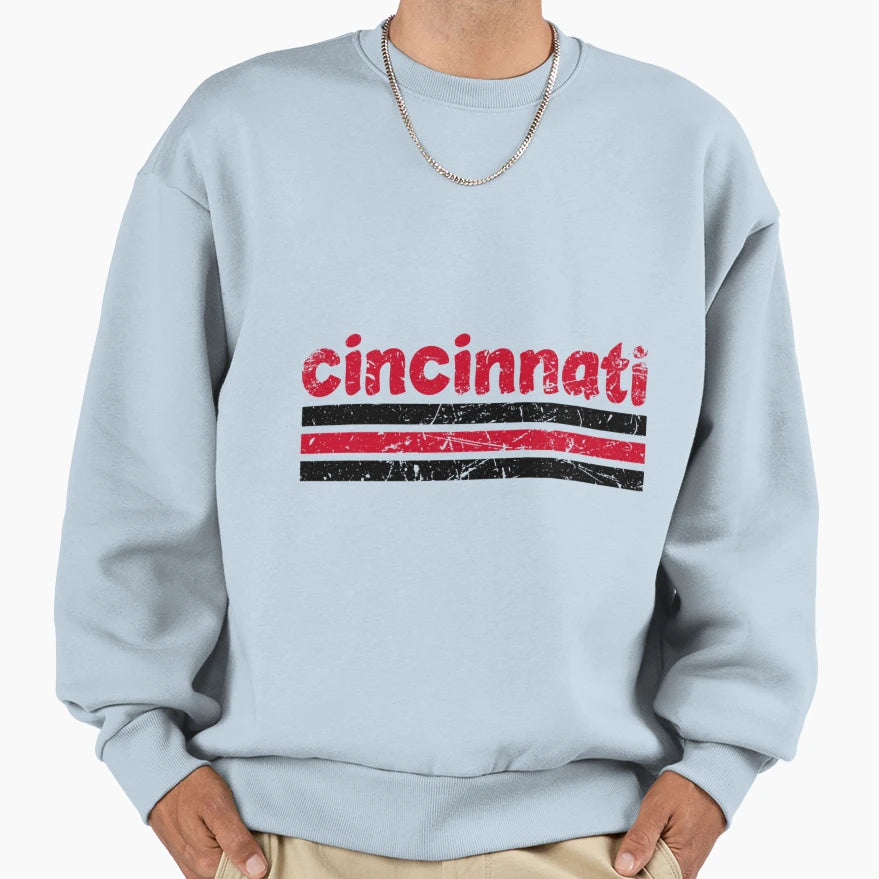 Cincinnati Ohio Three Stripe Sweatshirt - Novelty Apparel for Adults - T-Shirt, Sweatshirt, Hoodie