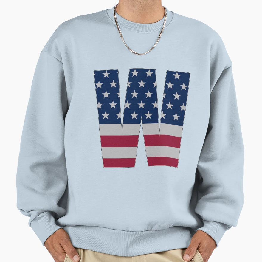 Us Flag Monogram Letter W 4Th July Sweatshirt - Streetwear Style Unisex - T-Shirt, Sweatshirt, Hoodie