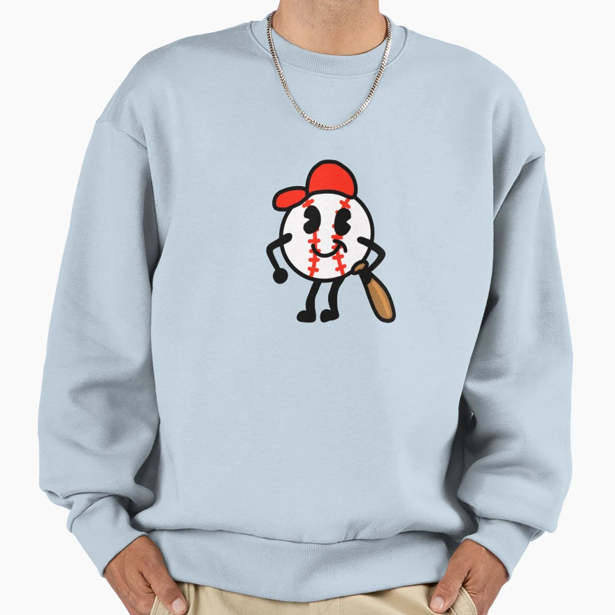 Cartoon Baseball Sweatshirt - Casual Everyday Wear for Adults - T-Shirt, Sweatshirt, Hoodie