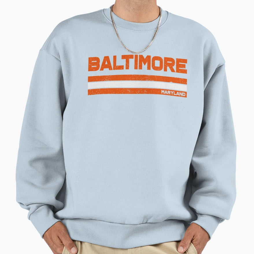 Baltimore Baseball Stripe Sweatshirt - Custom Art Print Men Women - T-Shirt, Sweatshirt, Hoodie