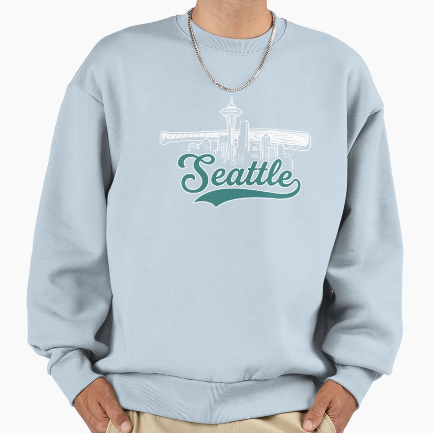 Seattle Baseball City Skyline Sweatshirt - Fun Novelty Design for Adults - T-Shirt, Sweatshirt, Hoodie