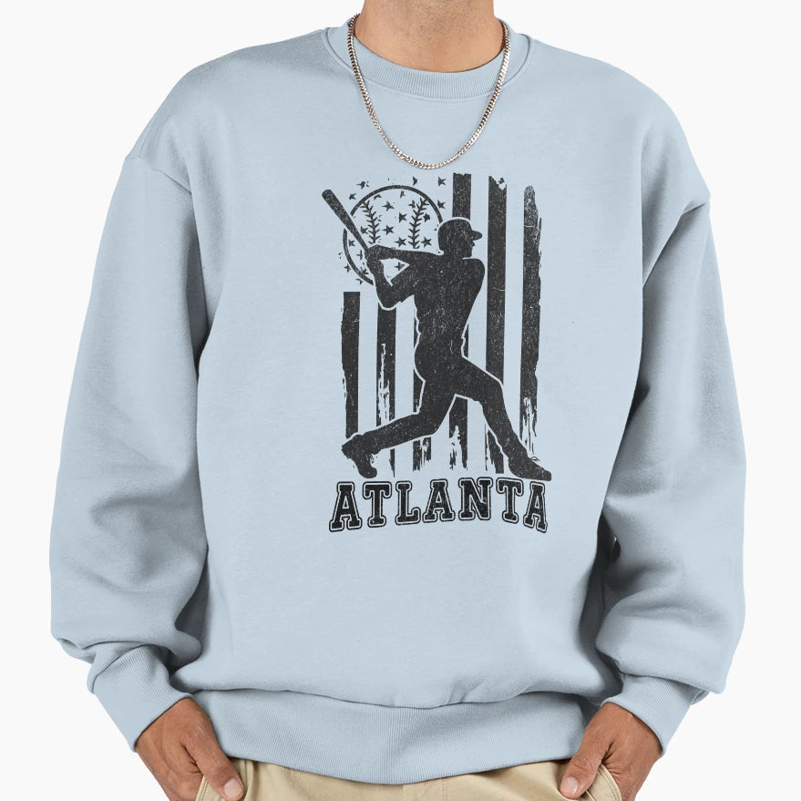 Atlanta Baseball Usa Flag Sweatshirt - Unique Graphic Unisex - T-Shirt, Sweatshirt, Hoodie