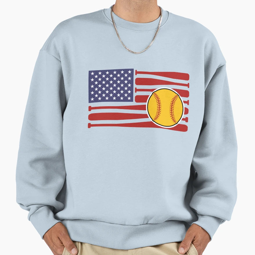 Patriotic Softball Spirit American Sweatshirt - Aesthetic Graphic Unisex - T-Shirt, Sweatshirt, Hoodie