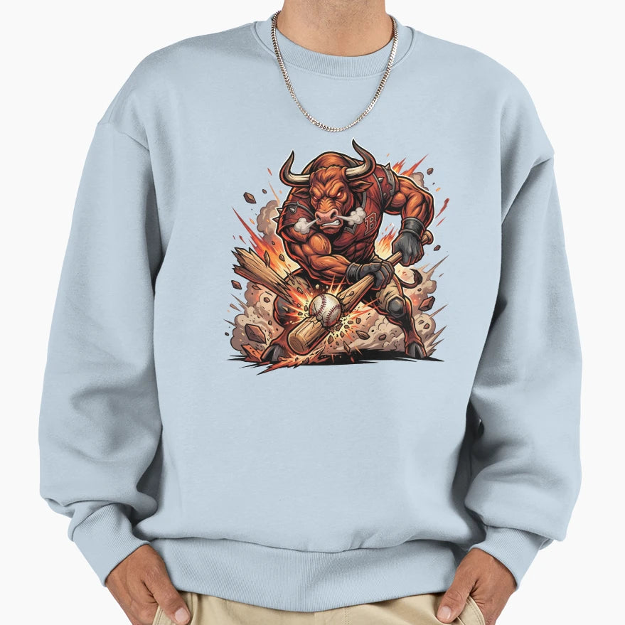 Aggressive Bull Baseball Mascot Sweatshirt - Unique Graphic Men Women - T-Shirt, Sweatshirt, Hoodie