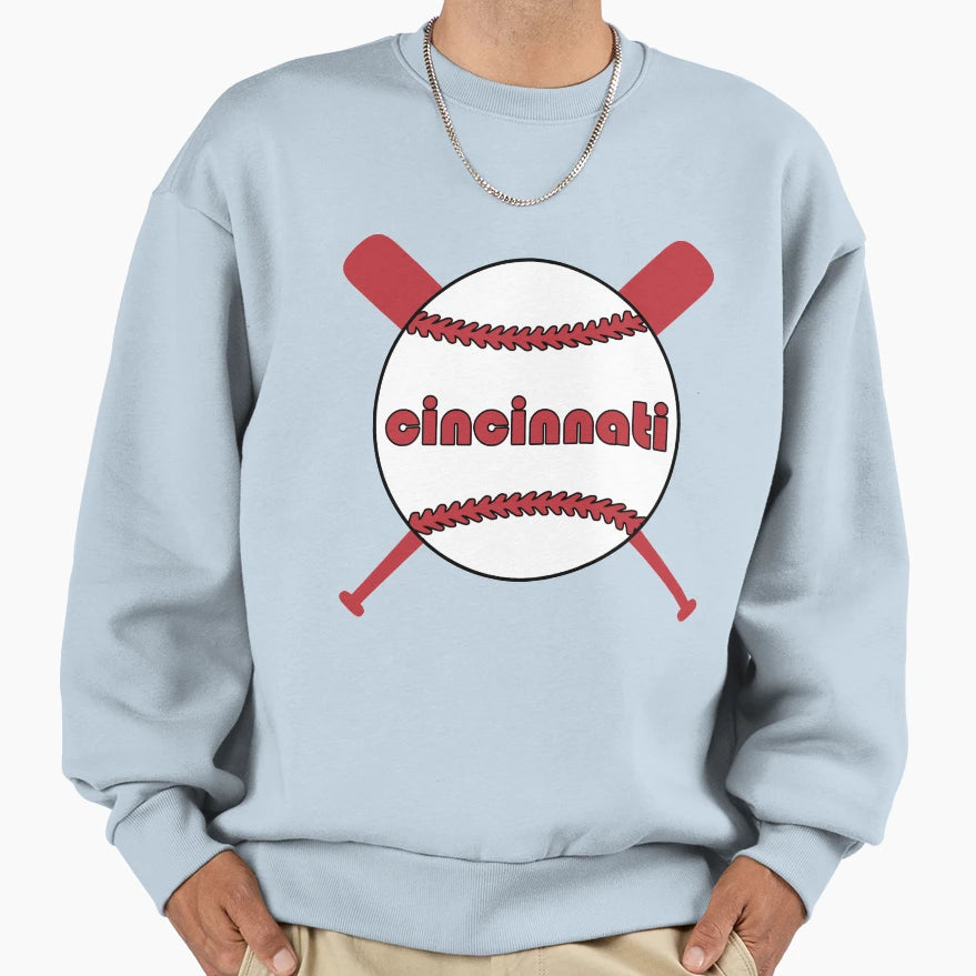 Cincinnati Throwback Baseball Crossed Sweatshirt - Graphic Print Unisex - T-Shirt, Sweatshirt, Hoodie