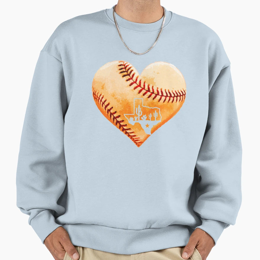 Houston Texas Baseball Heart Sweatshirt - Casual Everyday Wear Men Women - T-Shirt, Sweatshirt, Hoodie