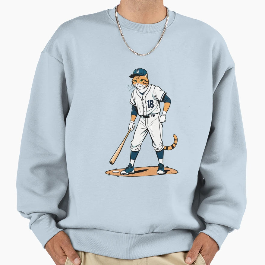 Cat Baseball Player Sweatshirt - Casual Everyday Wear for Adults - T-Shirt, Sweatshirt, Hoodie