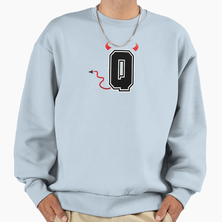 Letter Q College Font Evil Naughty Sweatshirt - Unique Graphic Unisex - T-Shirt, Sweatshirt, Hoodie