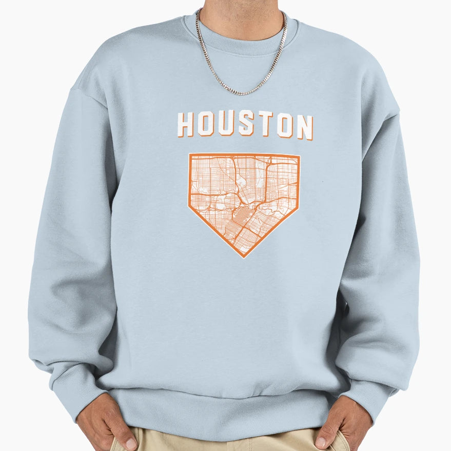Houston Baseball City Home Map Sweatshirt - Graphic Print Men Women - T-Shirt, Sweatshirt, Hoodie