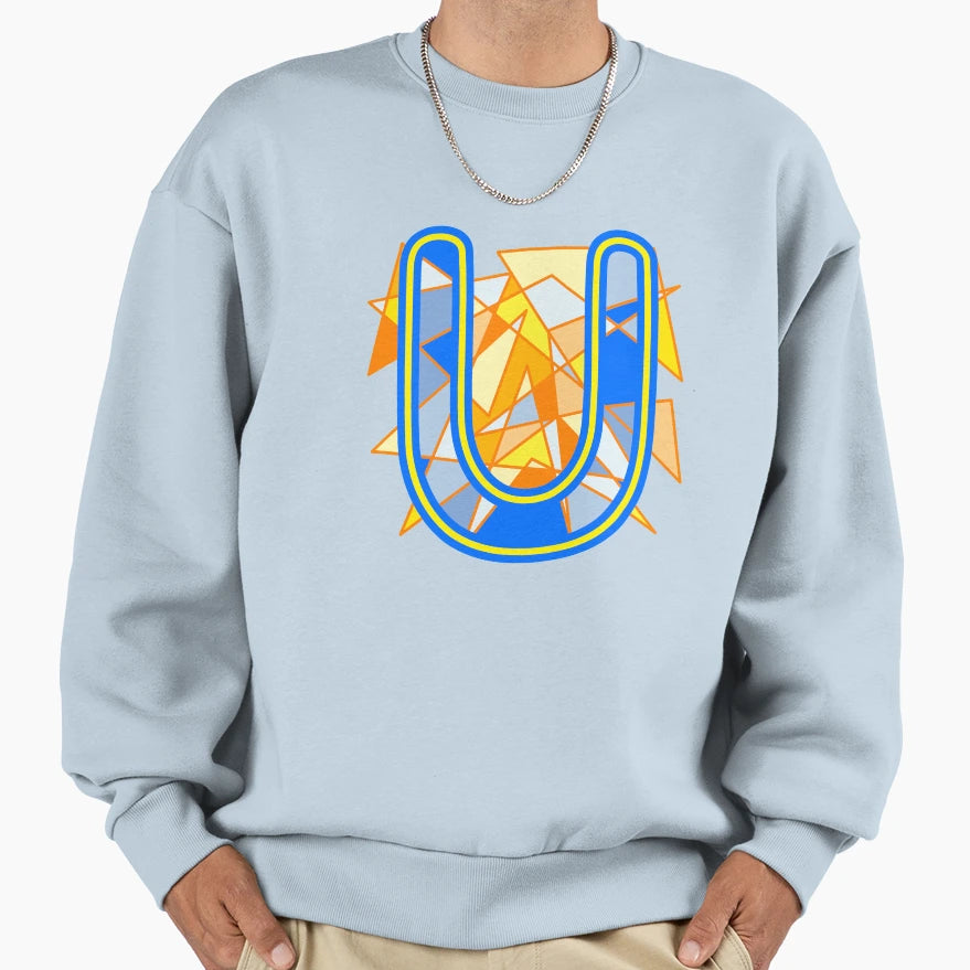 Blue Letter U Sweatshirt - Trendy Graphic Men Women - T-Shirt, Sweatshirt, Hoodie