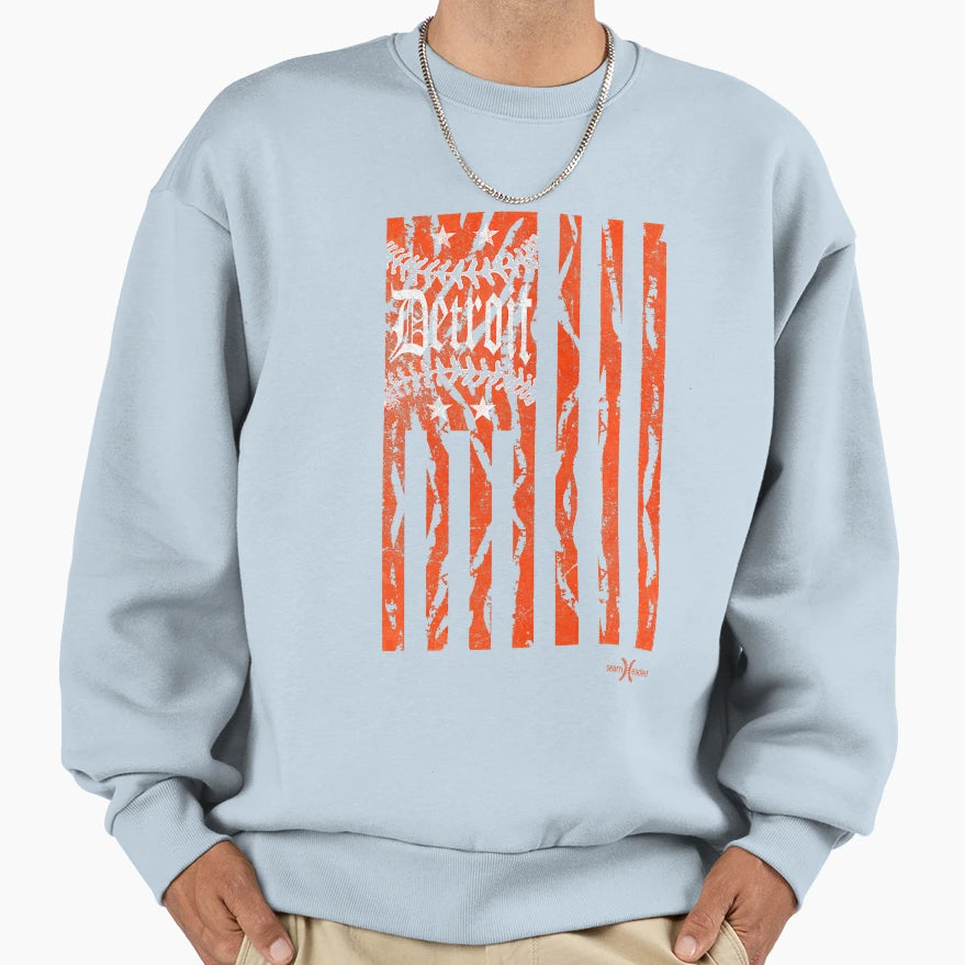 Detroit Baseball Flag Tiger Stripes Sweatshirt - Graphic Print Unisex - T-Shirt, Sweatshirt, Hoodie