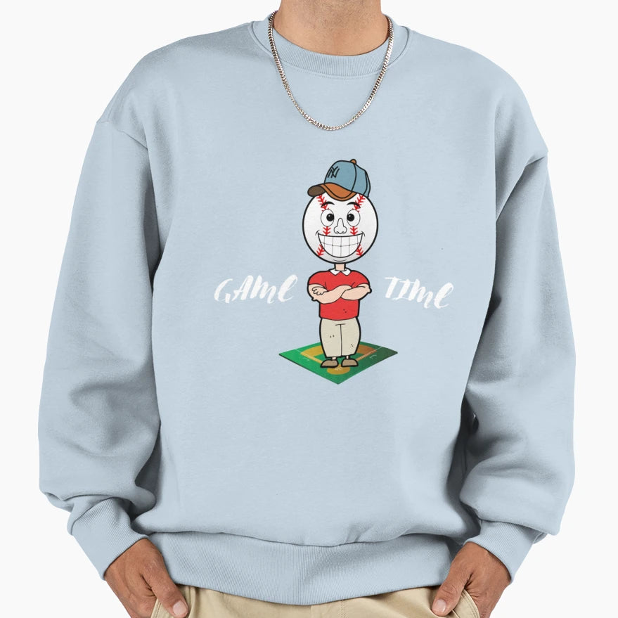 Baseball Game Time Cartoon Image Sweatshirt - Trendy Graphic Men Women - T-Shirt, Sweatshirt, Hoodie
