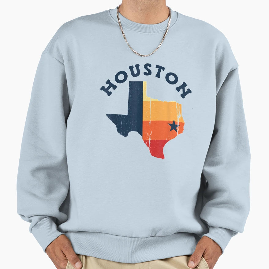 Houston Texas Map Distressed Sweatshirt - Minimalist Print for Adults - T-Shirt, Sweatshirt, Hoodie
