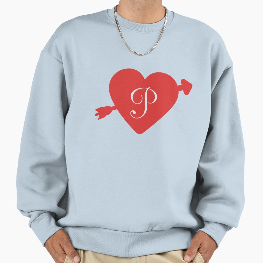 Red Heart Letter P Sweatshirt - Minimalist Print Men Women - T-Shirt, Sweatshirt, Hoodie