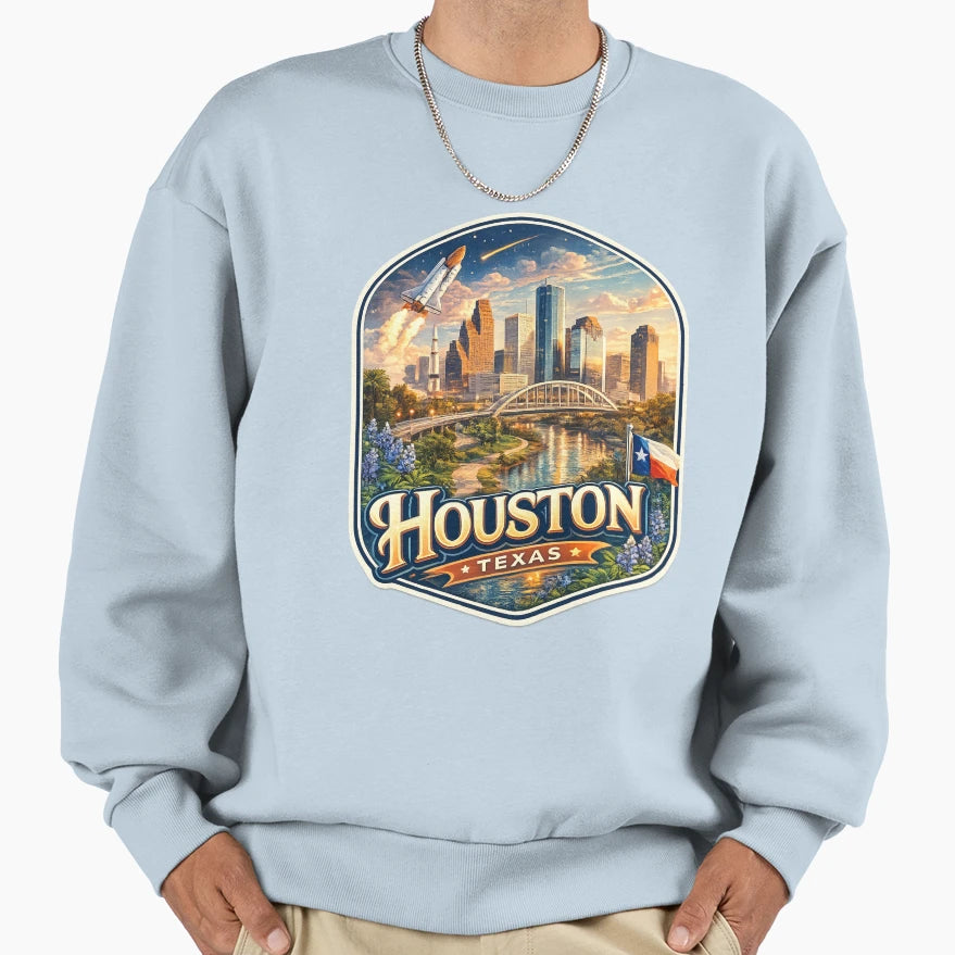 Houston Texas Space City Skyline Sweatshirt - Minimalist Print Unisex - T-Shirt, Sweatshirt, Hoodie
