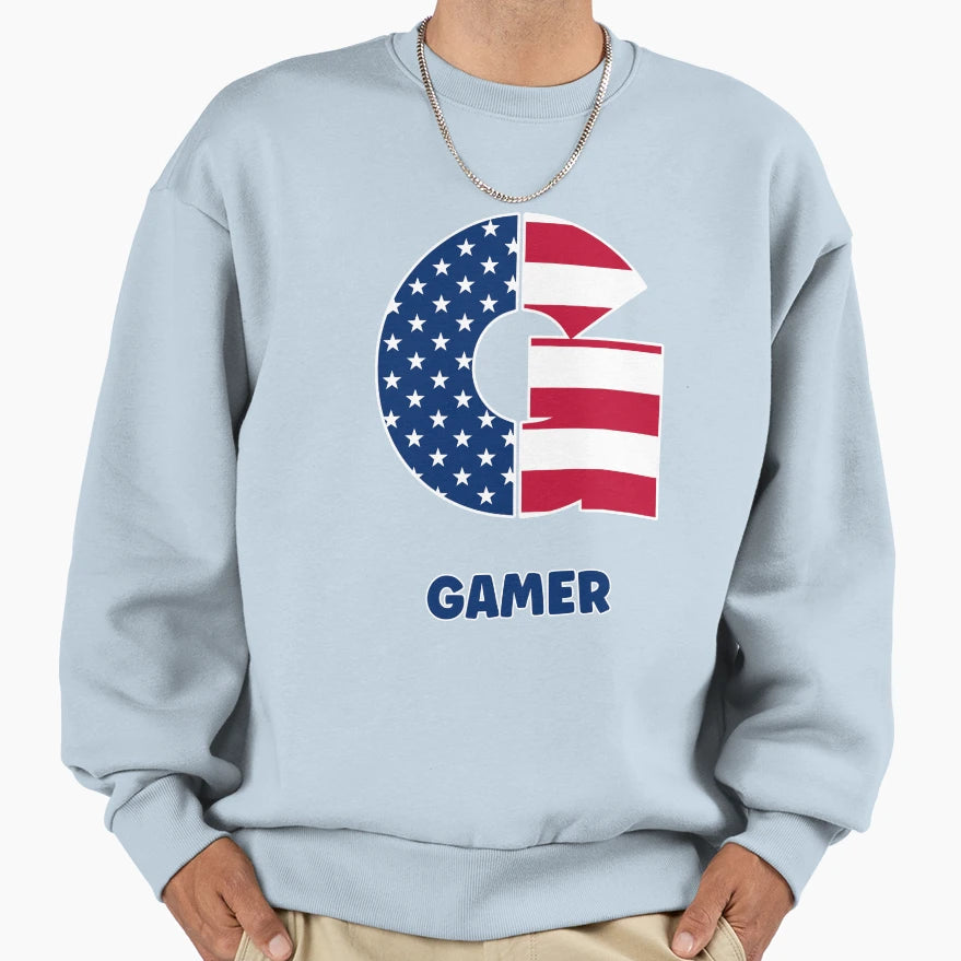 Letter G Flag Usa Gamer Sweatshirt - Novelty Apparel for Adults - T-Shirt, Sweatshirt, Hoodie
