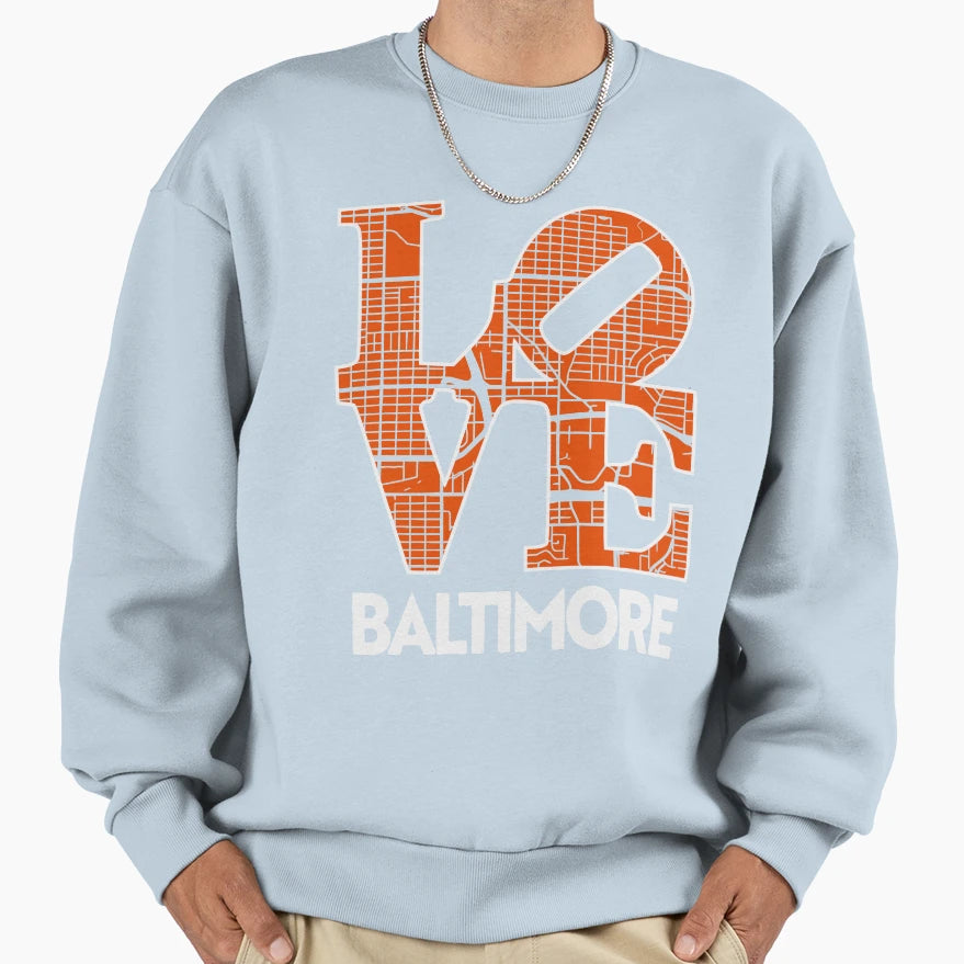 Love Baltimore City Map Baltimore Sweatshirt - Trendy Graphic for Adults - T-Shirt, Sweatshirt, Hoodie