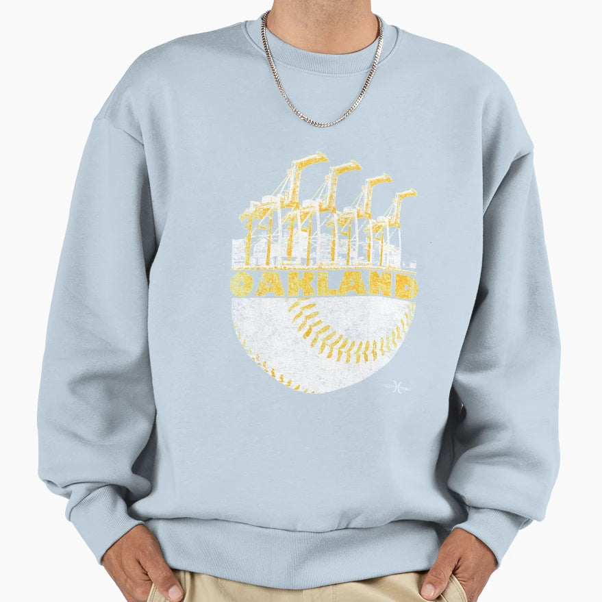 Oakland Baseball Port Crane Skyline Sweatshirt - Fun Novelty Design Unisex - T-Shirt, Sweatshirt, Hoodie