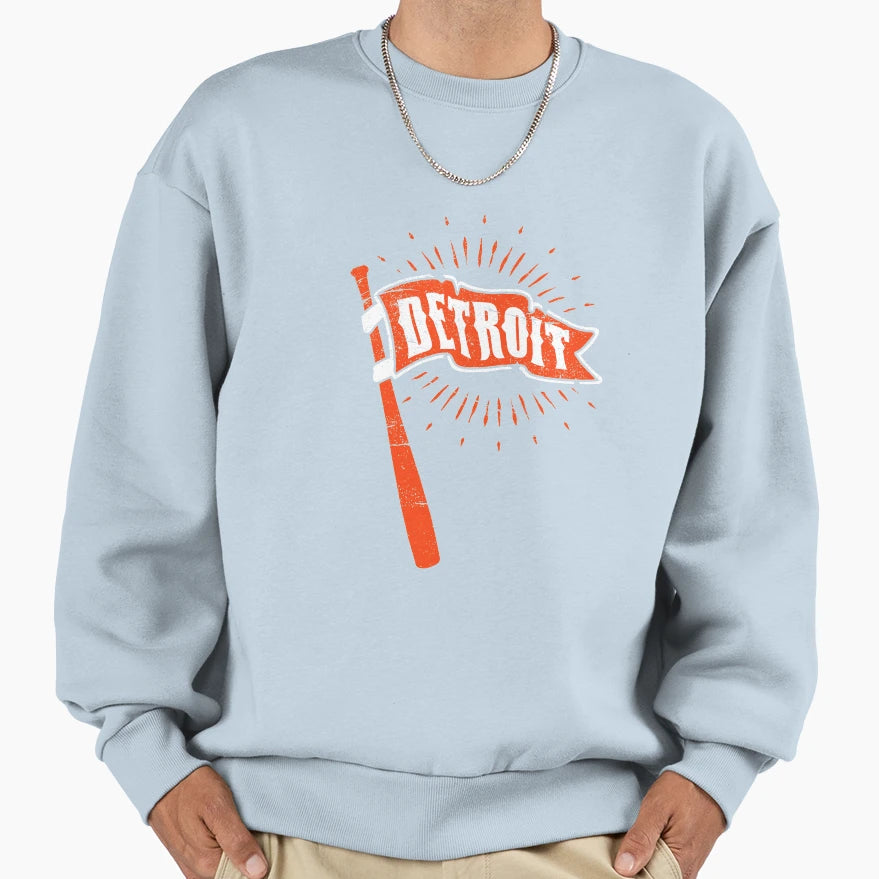 Detroit Baseball Pennant And Bat Sweatshirt - Minimalist Print Unisex - T-Shirt, Sweatshirt, Hoodie