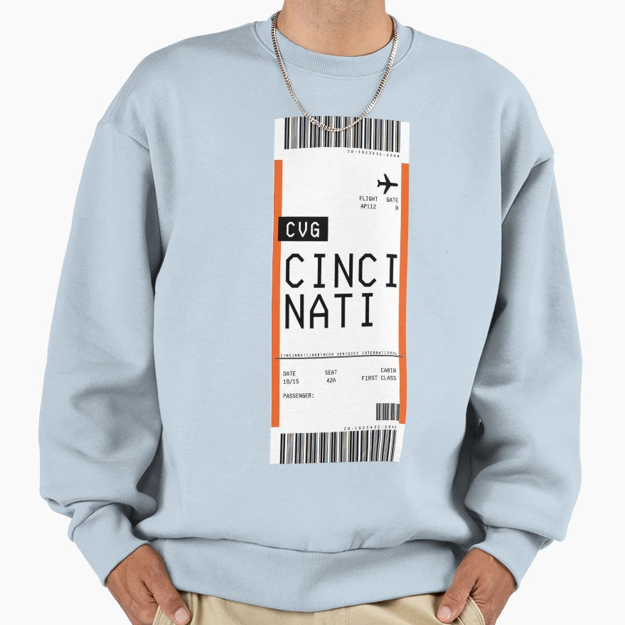 Cincinnati Boarding Pass Sweatshirt - Minimalist Print Unisex - T-Shirt, Sweatshirt, Hoodie