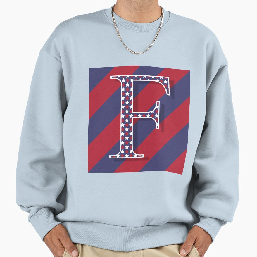 Letter F Americana Old Glory Red And Sweatshirt - Graphic Print for Adults - T-Shirt, Sweatshirt, Hoodie