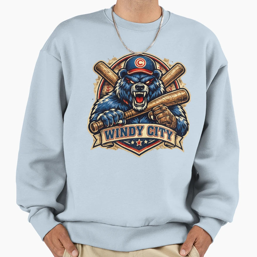 Windy City Baseball Bear Mascot Sweatshirt - Casual Everyday Wear Unisex - T-Shirt, Sweatshirt, Hoodie
