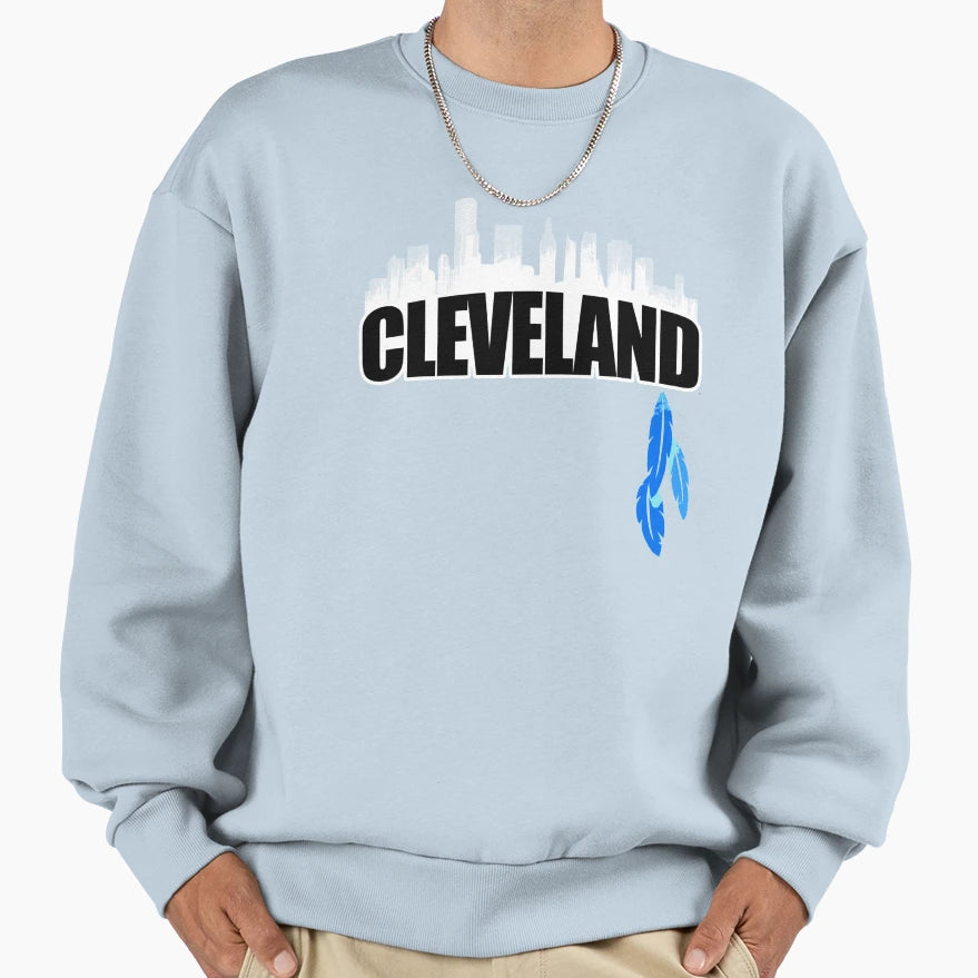 Black White Cleveland Ohio Skyline Sweatshirt - Graphic Print for Adults - T-Shirt, Sweatshirt, Hoodie