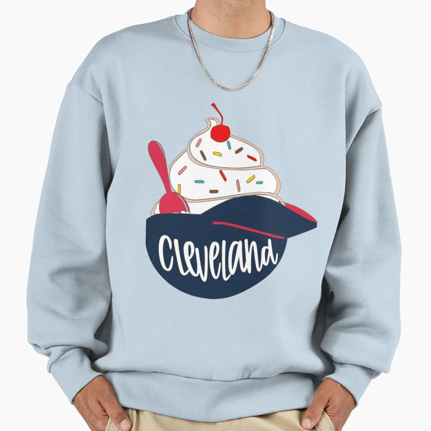 Cleveland Baseball Ice Cream Helmet Sweatshirt - Unique Graphic Men Women - T-Shirt, Sweatshirt, Hoodie