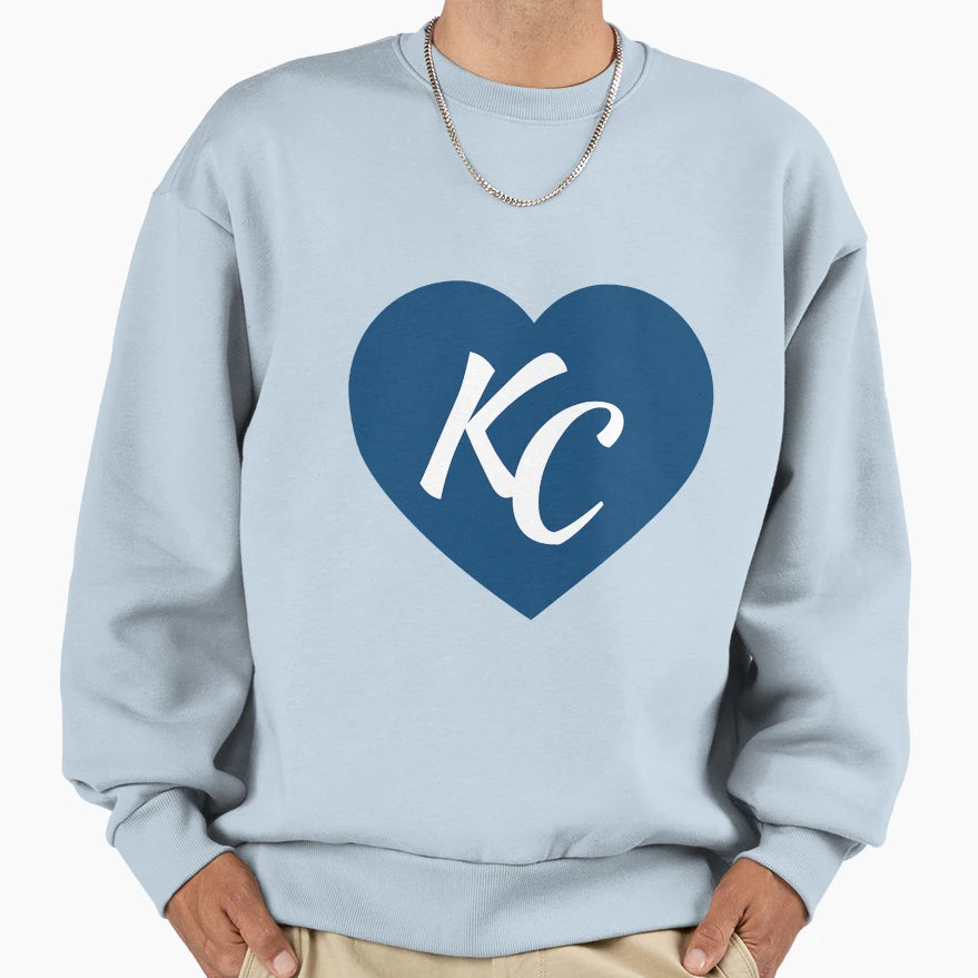 Royal Blue Kc Heart I Love Kansas Sweatshirt - Minimalist Print for Adults - T-Shirt, Sweatshirt, Hoodie