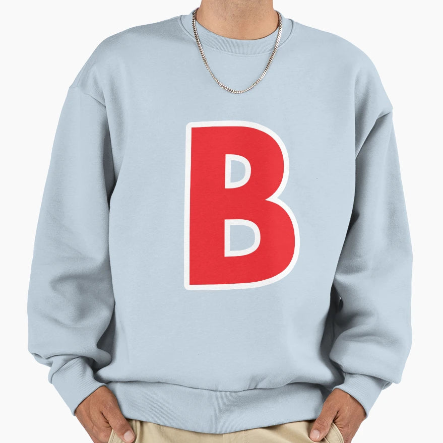B Initial Letter B Red And White Sweatshirt - Trendy Graphic Unisex - T-Shirt, Sweatshirt, Hoodie