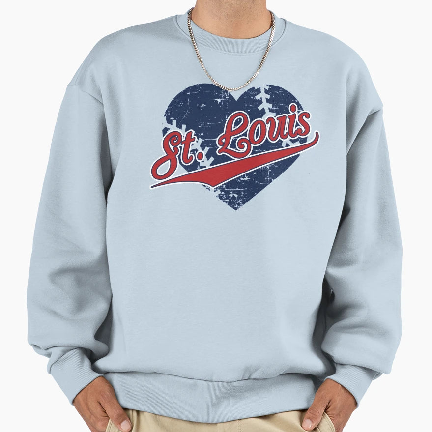 I Love St Louis Missouri Baseball Heart Sweatshirt - Unique Graphic Unisex - T-Shirt, Sweatshirt, Hoodie