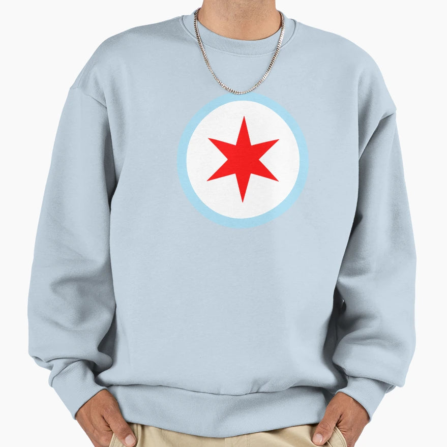 Chicago City Flag Emblem Six Point Star Sweatshirt - Unique Graphic Unisex - T-Shirt, Sweatshirt, Hoodie