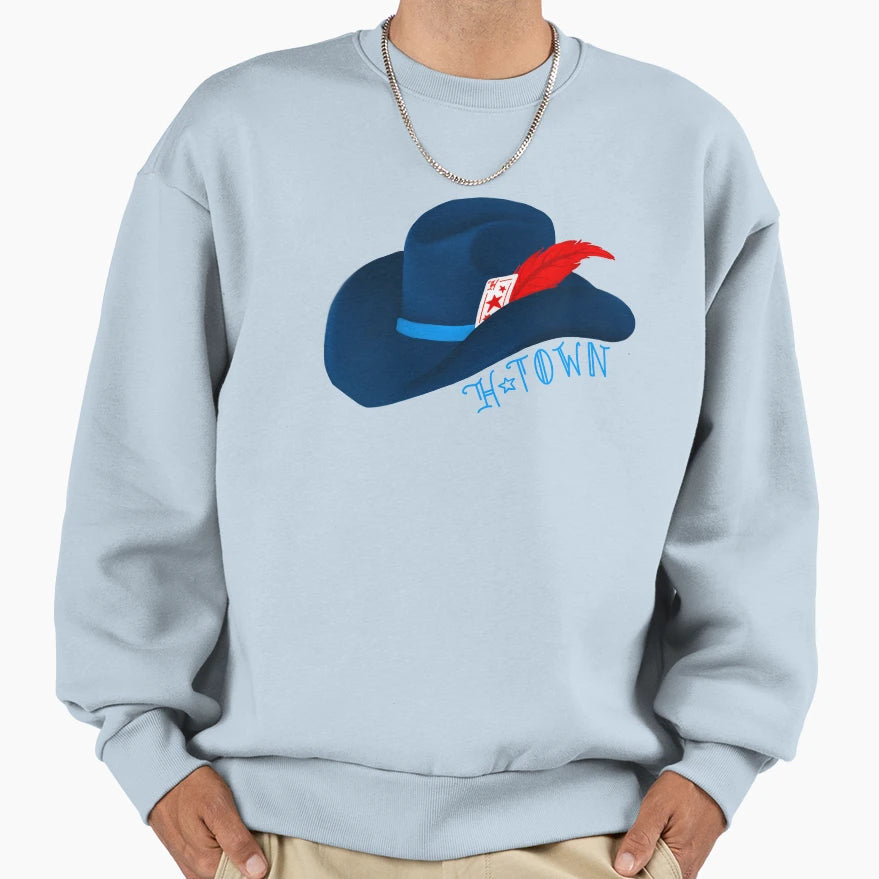H Town Texans Cowboy Hat Sweatshirt - Novelty Apparel Unisex - T-Shirt, Sweatshirt, Hoodie