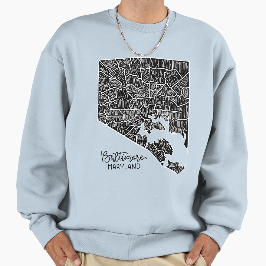 Baltimore Neighborhoods Sweatshirt - Graphic Print Men Women - T-Shirt, Sweatshirt, Hoodie