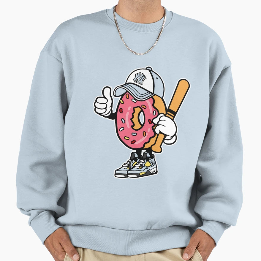 Baseball Donut Cartoon Illustration Sweatshirt - Streetwear Style Unisex - T-Shirt, Sweatshirt, Hoodie