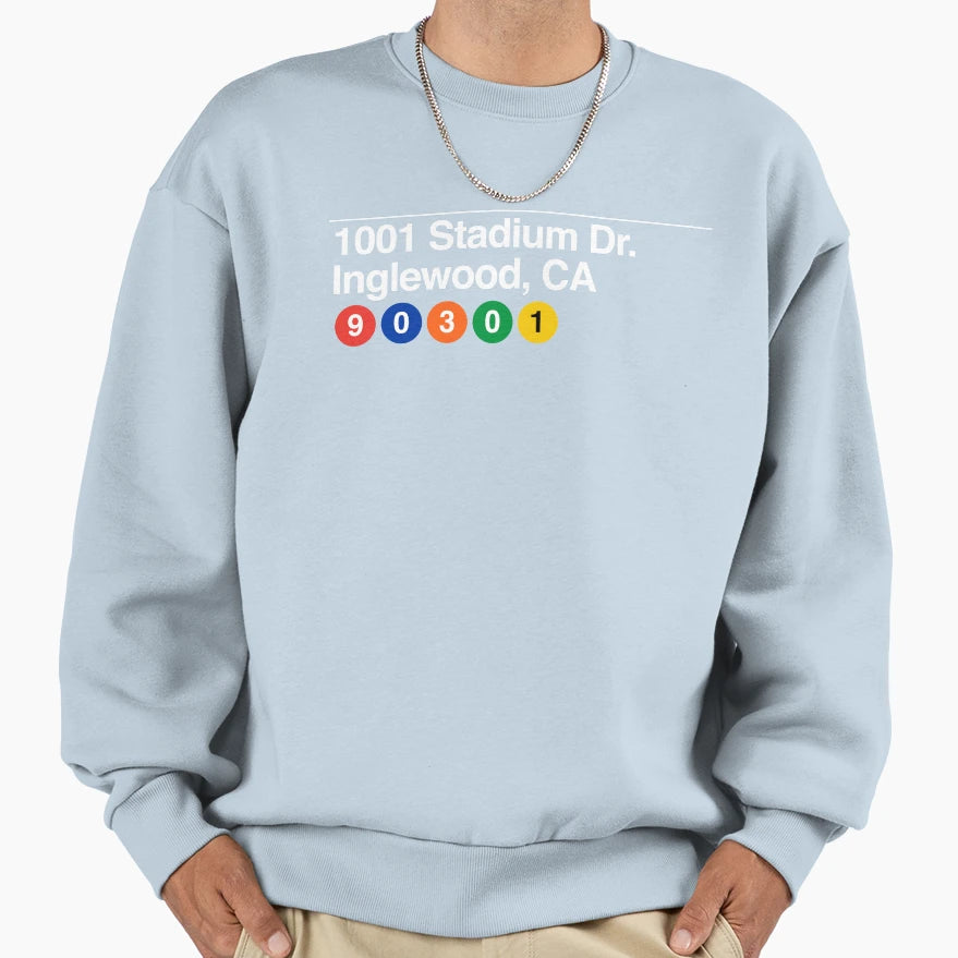 Sofi Stadium 1001 Stadium Dr Sweatshirt - Fun Novelty Design for Adults - T-Shirt, Sweatshirt, Hoodie