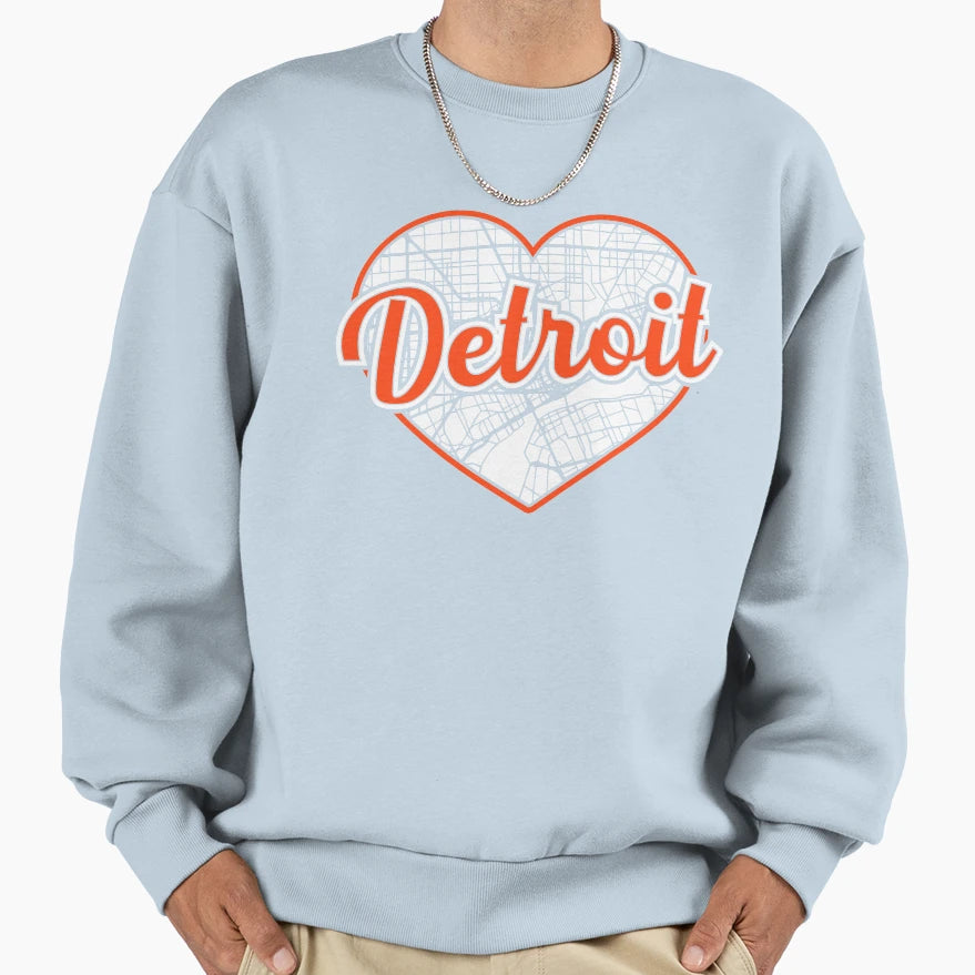Love Detroit Baseball Heart City Sweatshirt - Aesthetic Graphic Men Women - T-Shirt, Sweatshirt, Hoodie