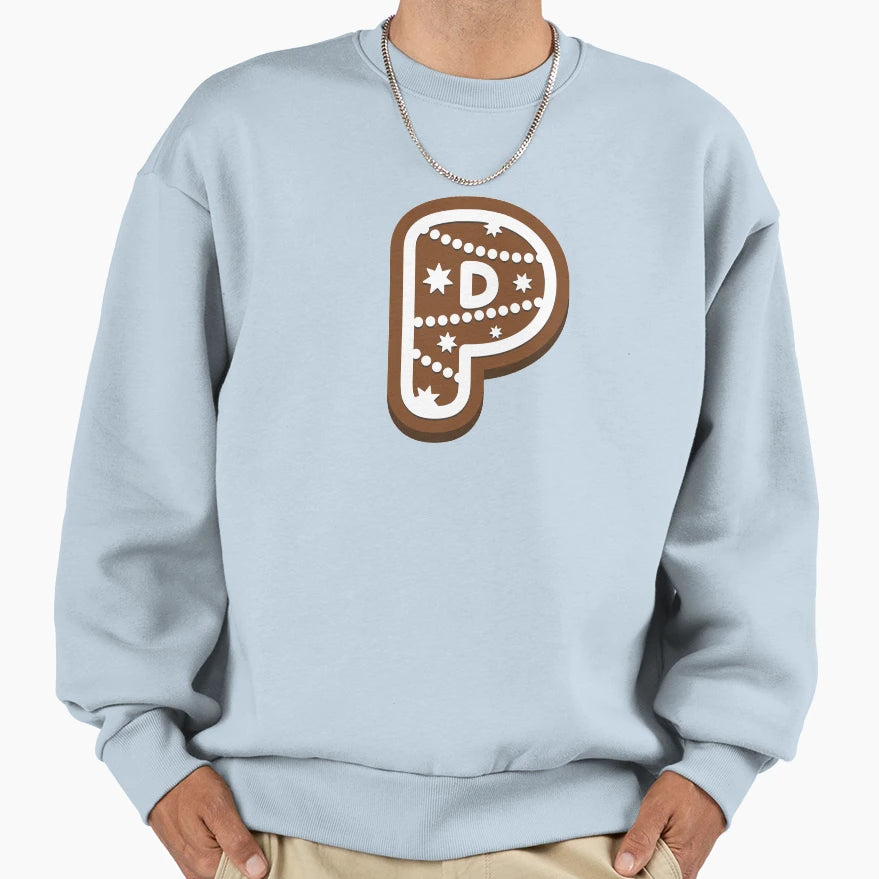 Gingerbread Letter P Monogram Winter Sweatshirt - Custom Art Print Unisex - T-Shirt, Sweatshirt, Hoodie