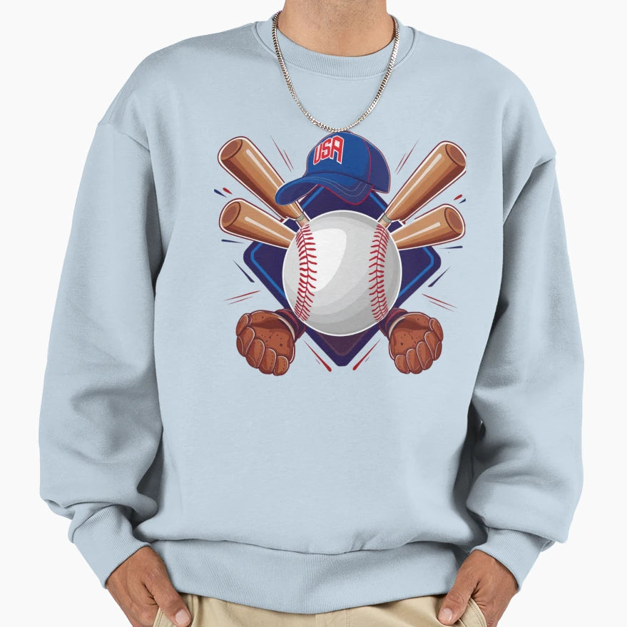 Usa Baseball Dream Team Bats Mitts Sweatshirt - Novelty Apparel for Adults - T-Shirt, Sweatshirt, Hoodie