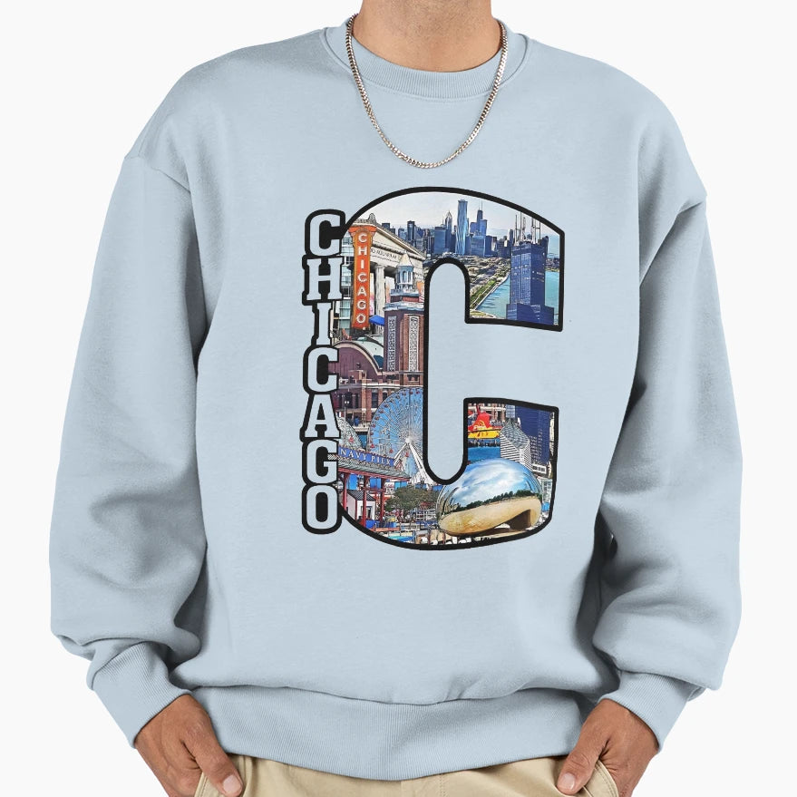 Chicago Cityscape Collage Bold Sweatshirt - Minimalist Print Men Women - T-Shirt, Sweatshirt, Hoodie