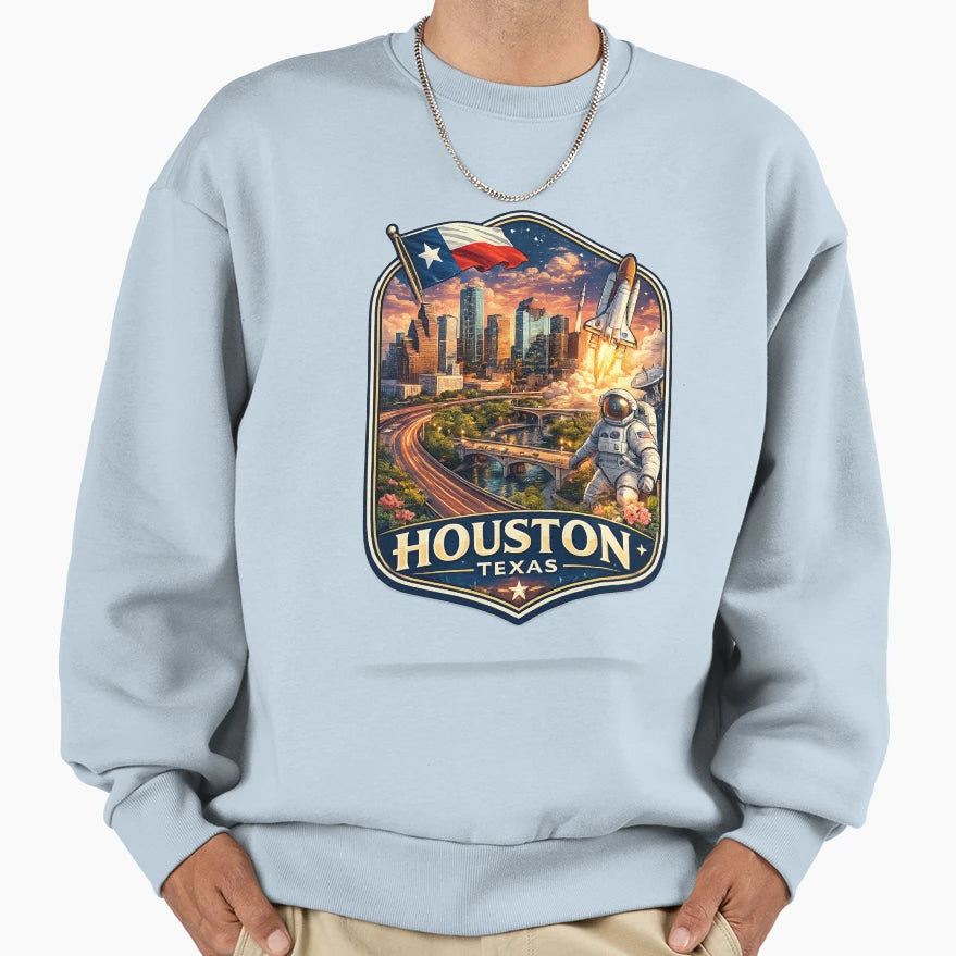 Houston Texas Skyline Nasa Space Sweatshirt - Trendy Graphic for Adults - T-Shirt, Sweatshirt, Hoodie